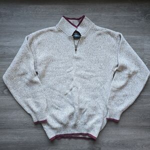 Men's Cream Sweater with Burgundy Accents